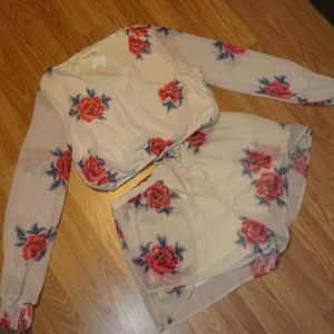 Floral Halter top shorts set. Sheer sleeves